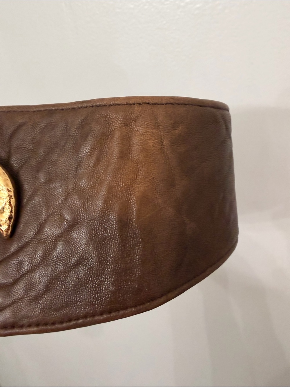 Raina Hammered Gold Accent Brown Leather Belt - Picture 3 of 9
